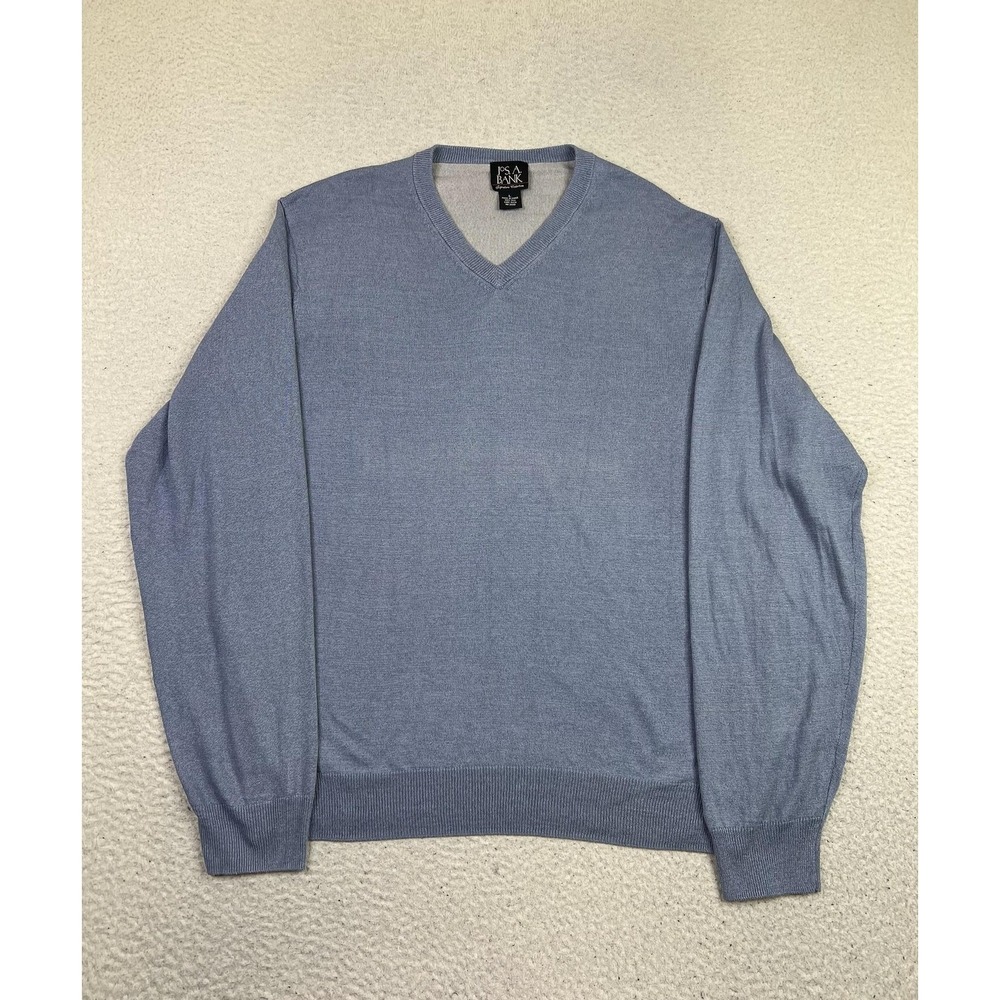 Jos A Bank Mens Large Blue 100% Silk V Neck Knit Pullover Sweater 1440008447706